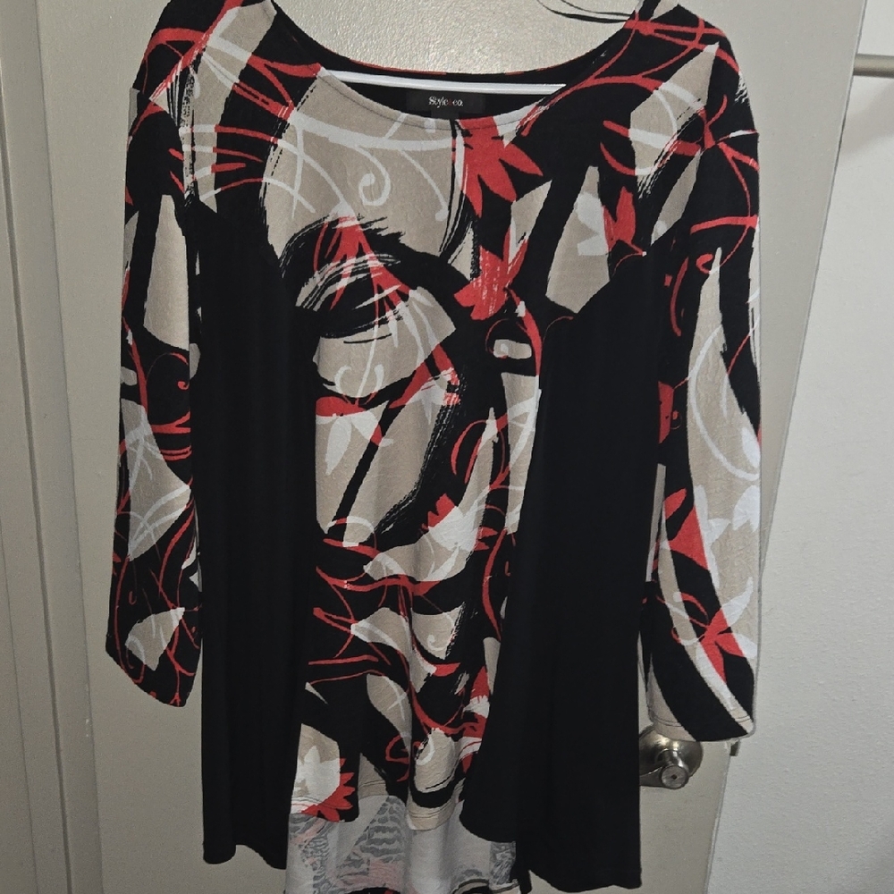 Style & Co. Black and Red Abstract Tunic